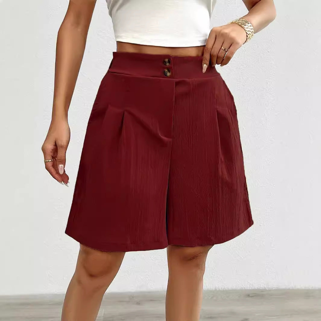 Damen Elegante Shorts mit Knopfverschluss und faltigem Design Stalluxe