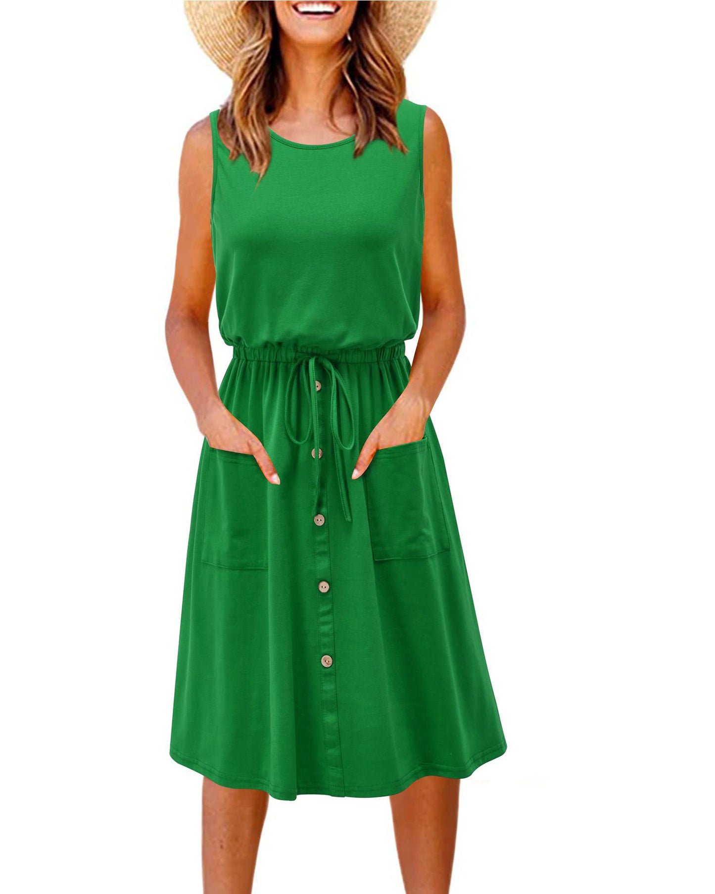 Damen Stilvolles Freizeitkleid mit Knopfdetail und praktischen Taschen Stalluxe