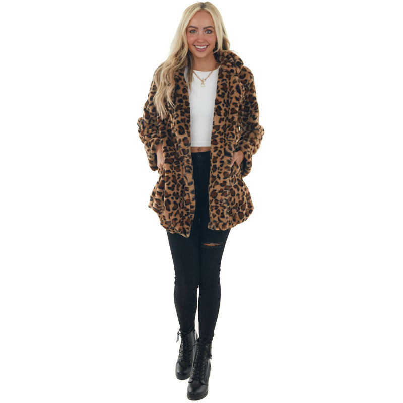 Damen Gemütliche Leopard-Fleecejacke mit offenem Kragen Stalluxe