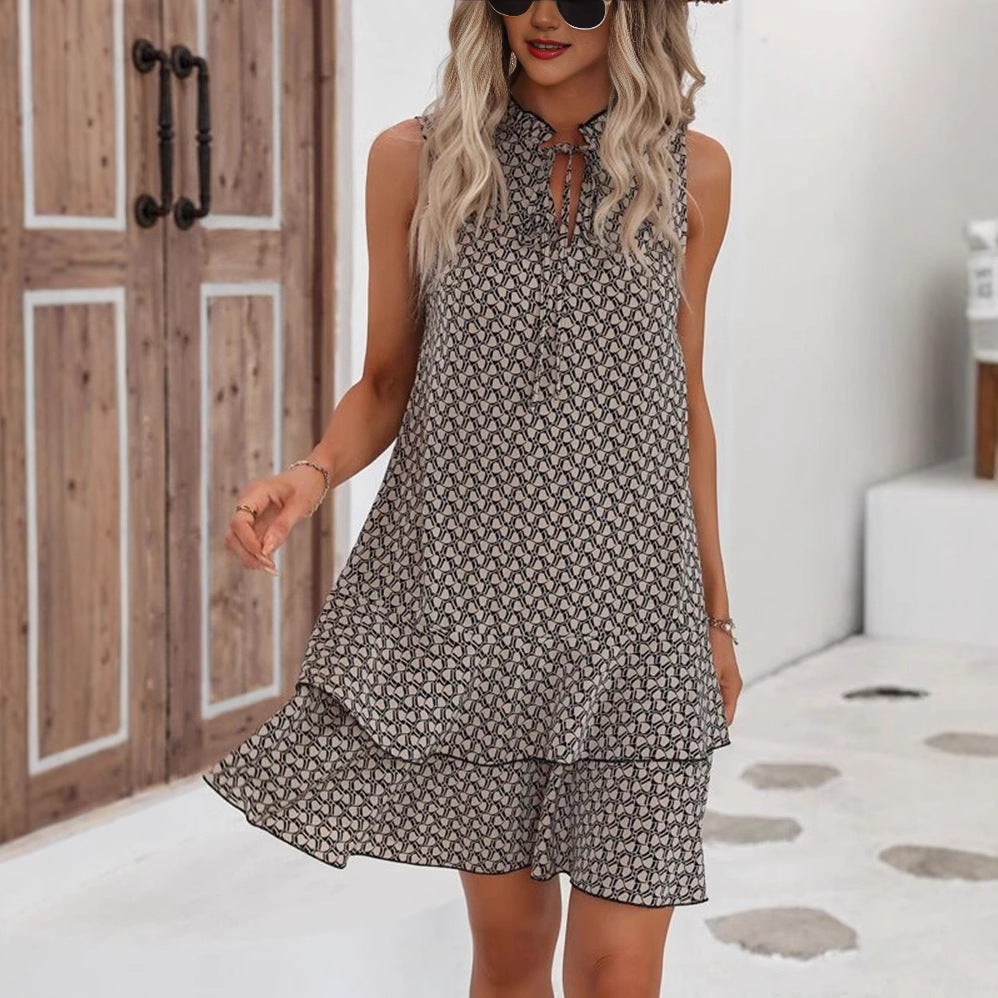 Damen Midi Kleid mit elegantem Stehkragen und moderner Schnürung Stalluxe