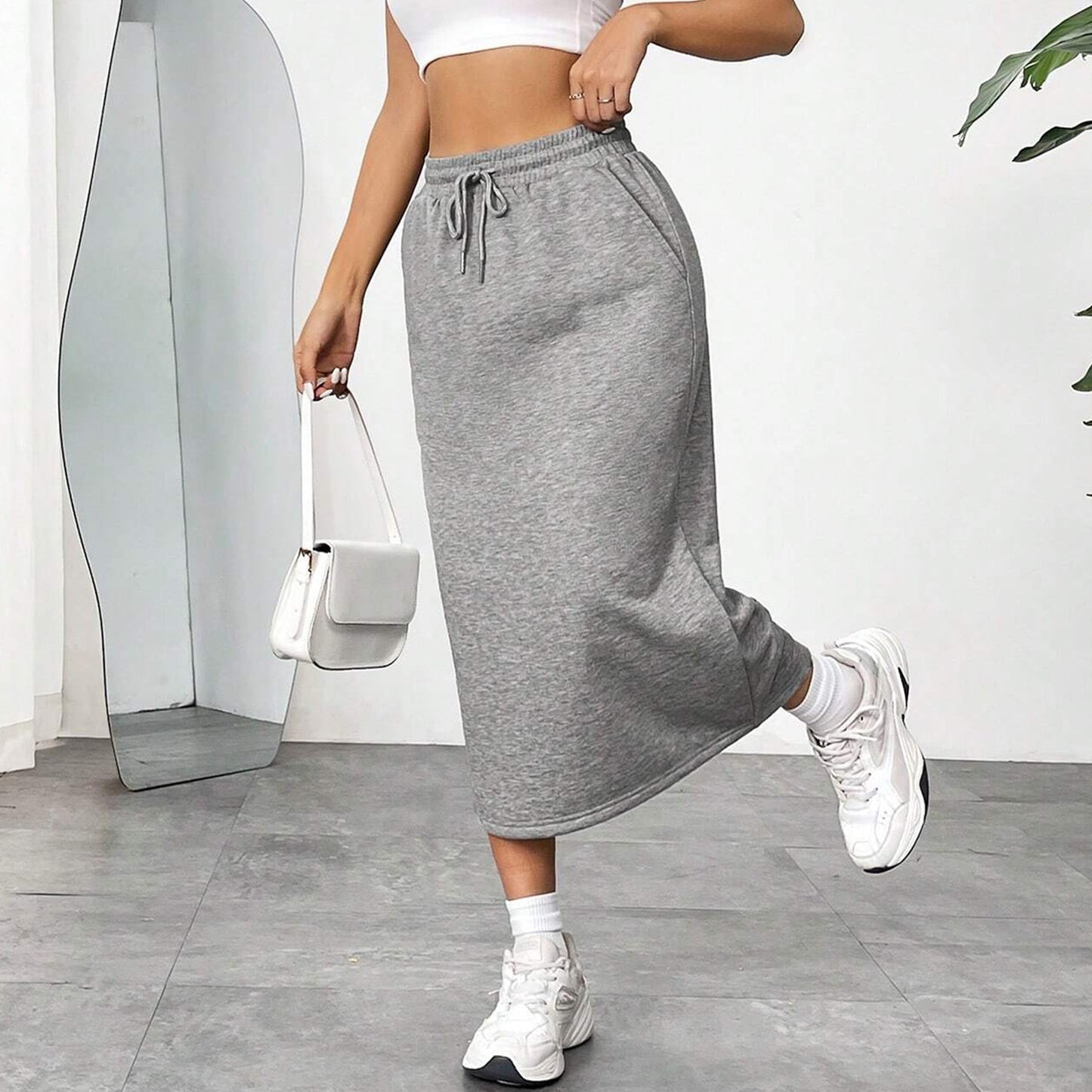 Damen Jersey Midirock mit elastischem Bund und Eingrifftaschen Stalluxe