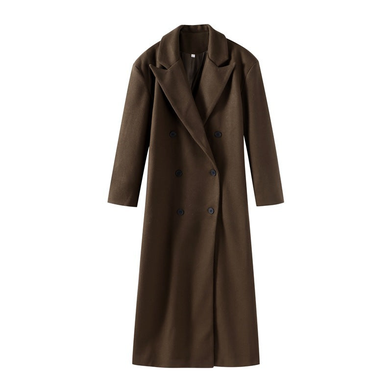 Damen Eleganter Langmantel mit doppelter Knopfleiste und breitem Kragen Stalluxe