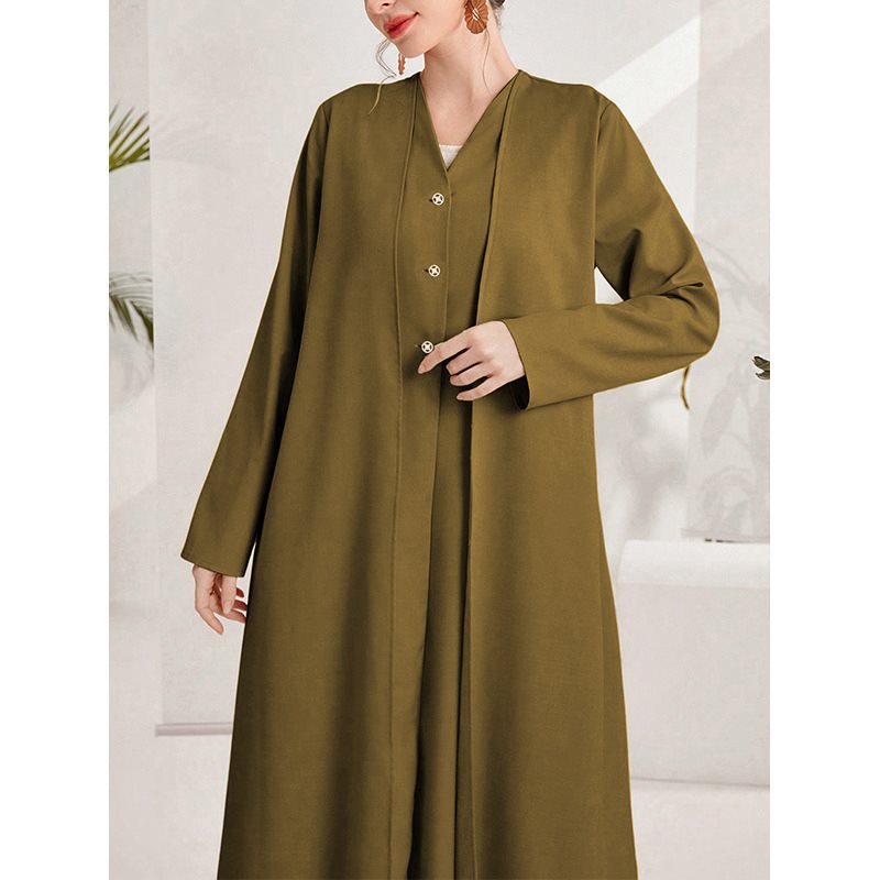 Damen eleganter Kaftan mit durchgehender Knopfleiste Stalluxe