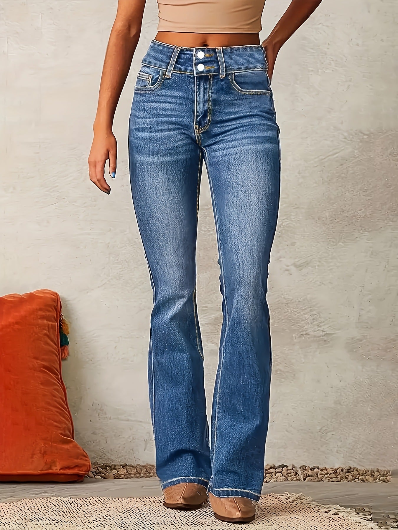 Damen Flared Jeans mit hohem Bund und klassischem Denim-Stil Stalluxe