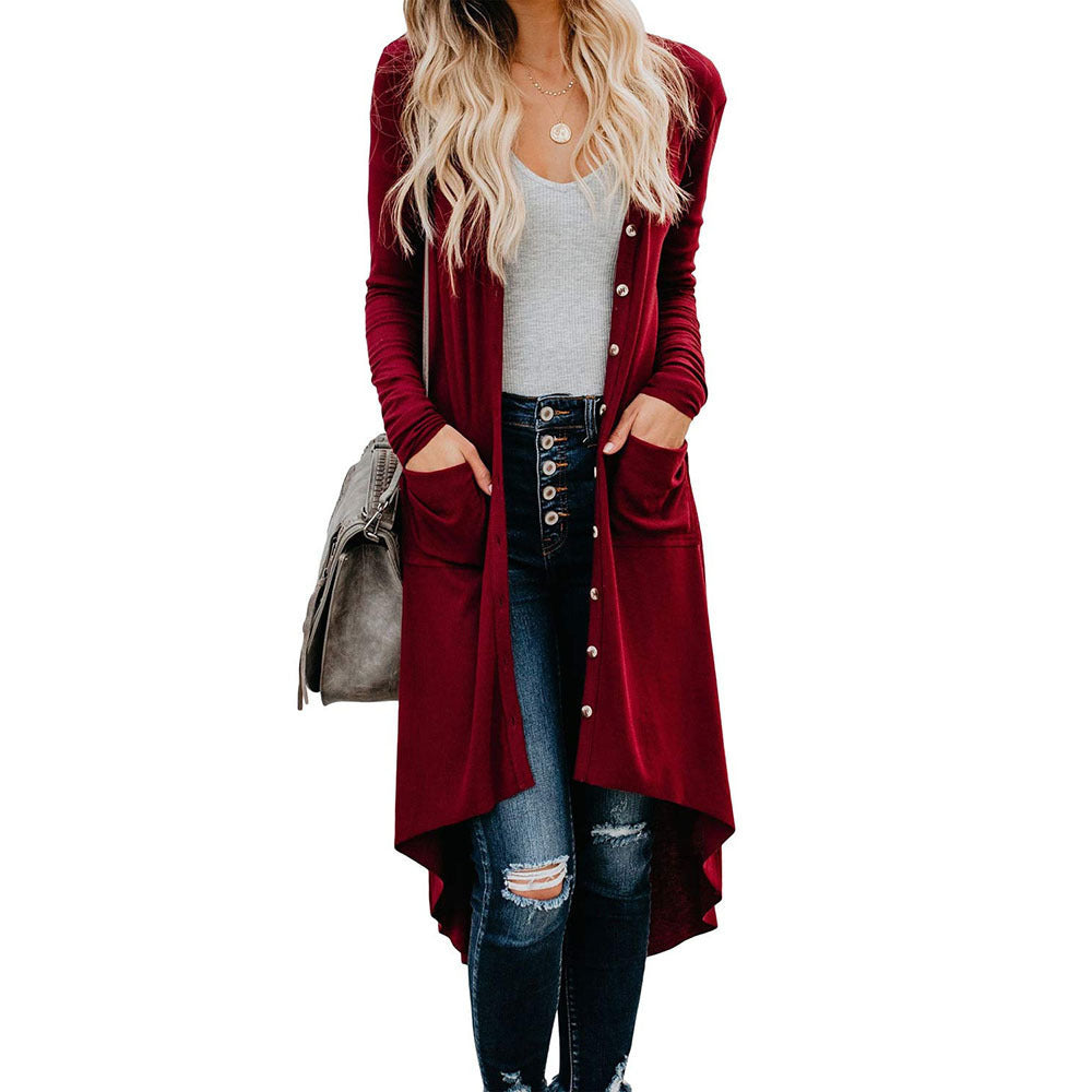 Damen Langer Strickcardigan mit Knöpfen und Taschen Stalluxe