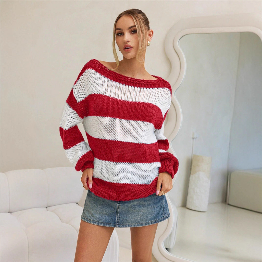 Damen Oversized Strickpullover mit maritimen Streifen Stalluxe