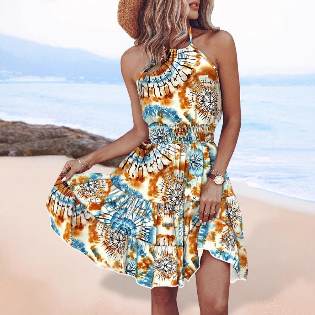 Damen luftiges Wickelkleid mit buntem Batikmuster und Gummizug Stalluxe