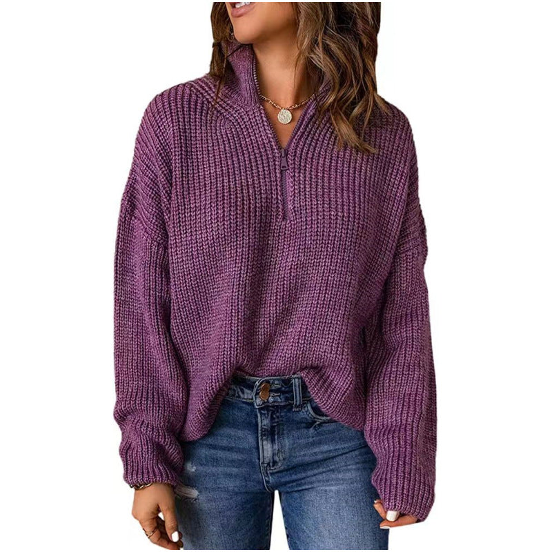 Damen Strickpullover mit kurzem Reißverschluss Stalluxe