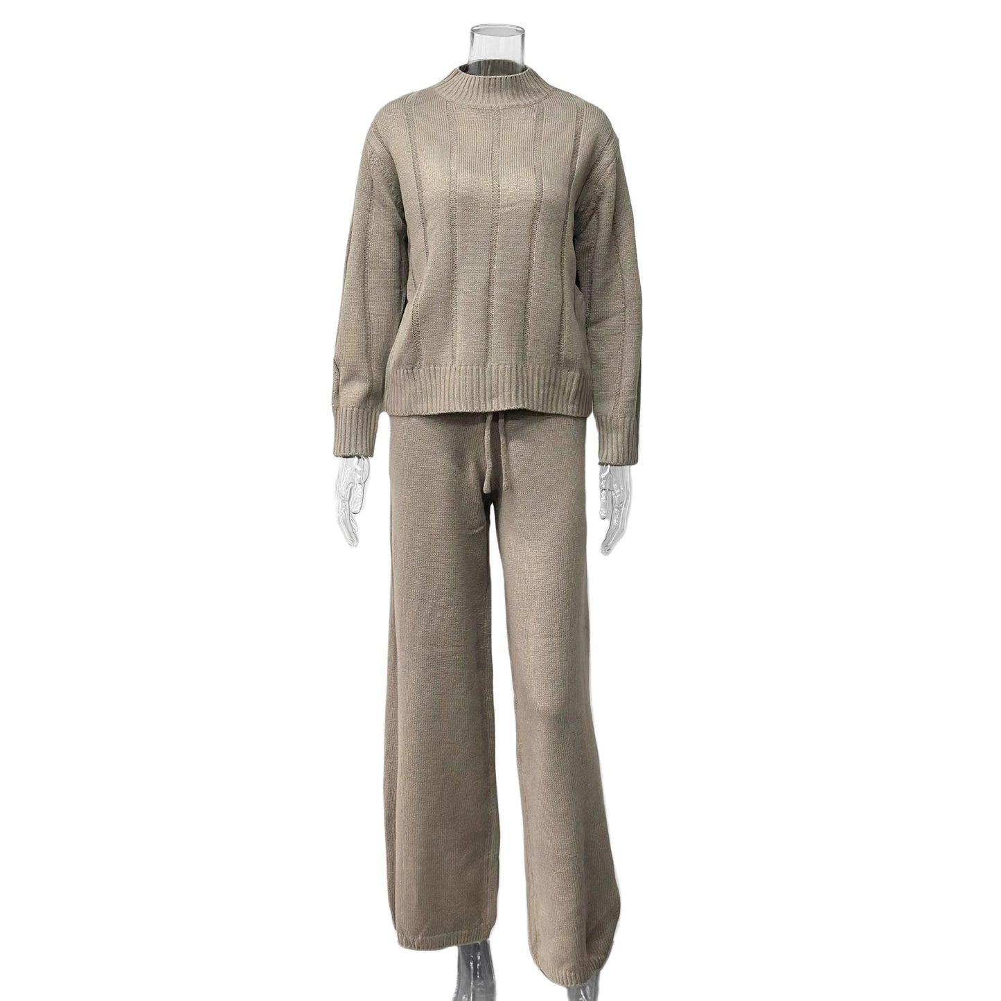 Damen lässiges Strick-Set mit hochabschließendem Pullover und weitem Hosen Stalluxe