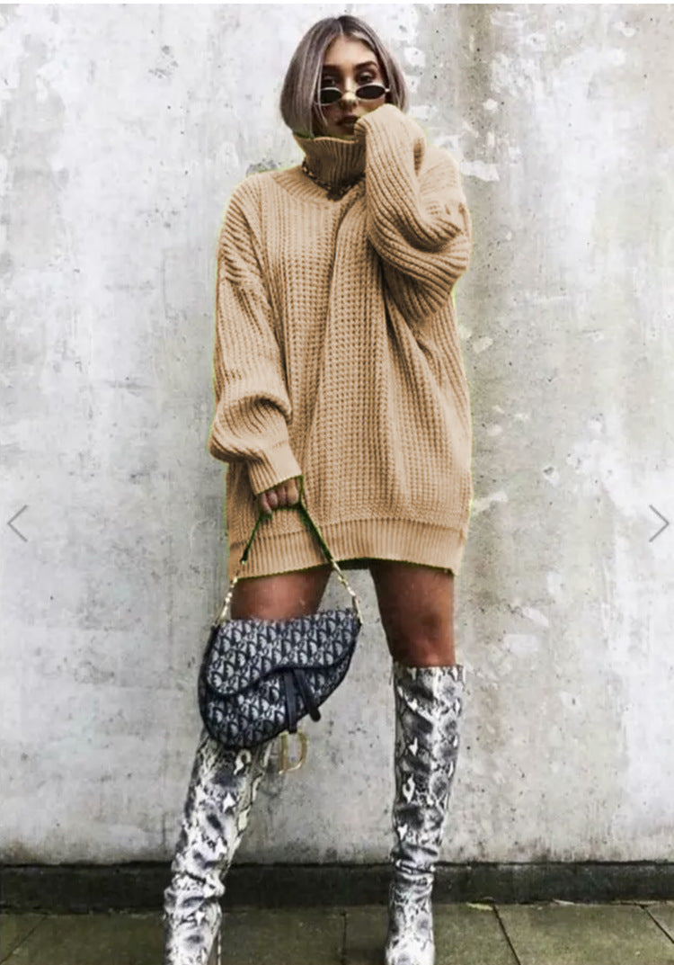 Damen Oversized Strickpullover mit hohem Kragen und Waffelmuster Stalluxe