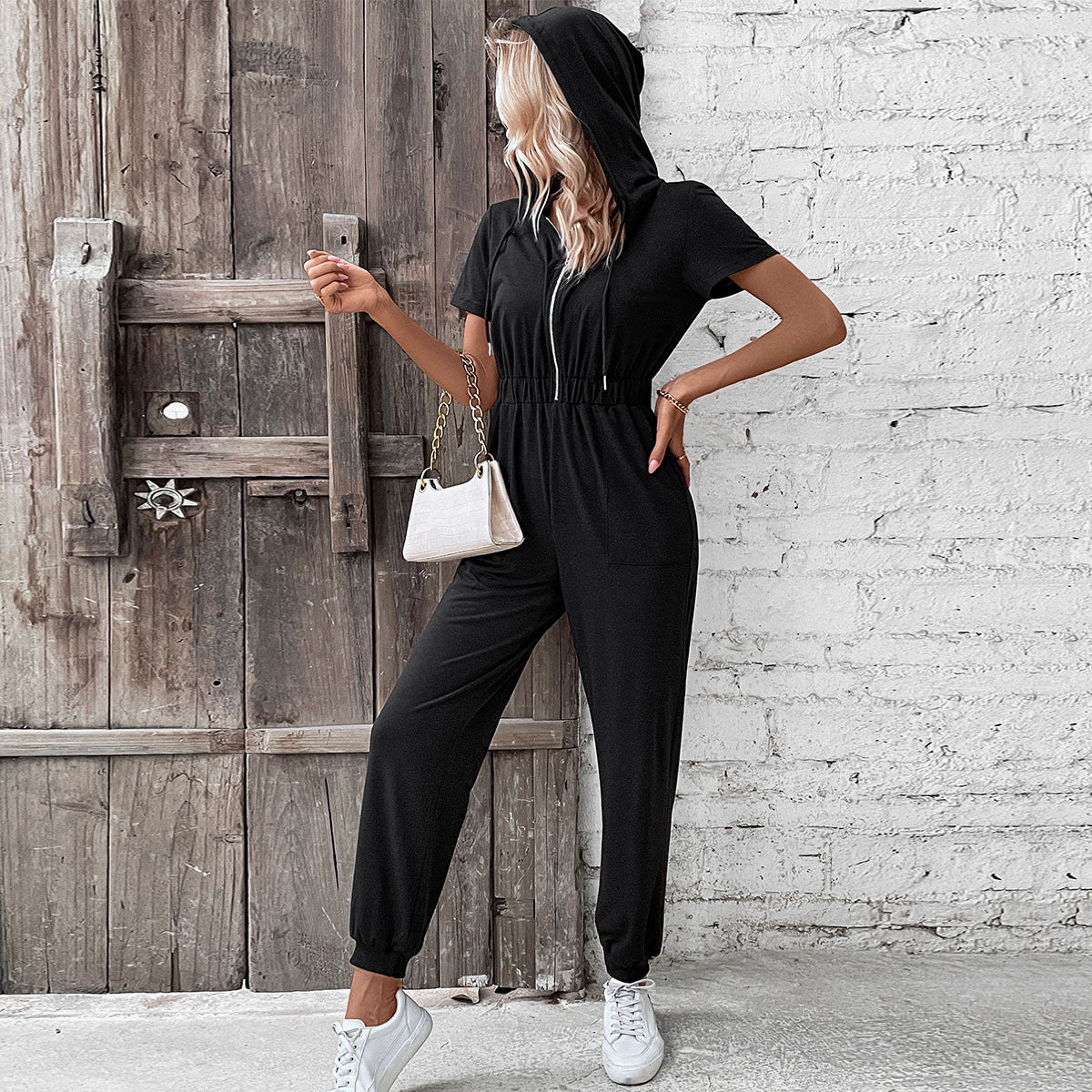 Damen Kapuzenoverall mit praktischem Reißverschluss und elastischem Bund Stalluxe