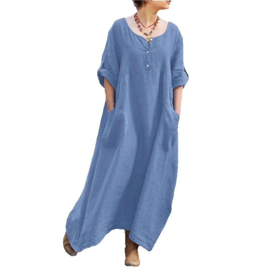 Damen lässiges Maxikleid mit praktischen Taschen und Knopfdetails Stalluxe