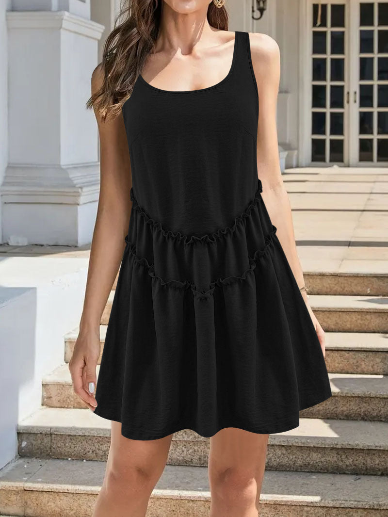 Damen Rüschensatin Schichtenkleid Stalluxe