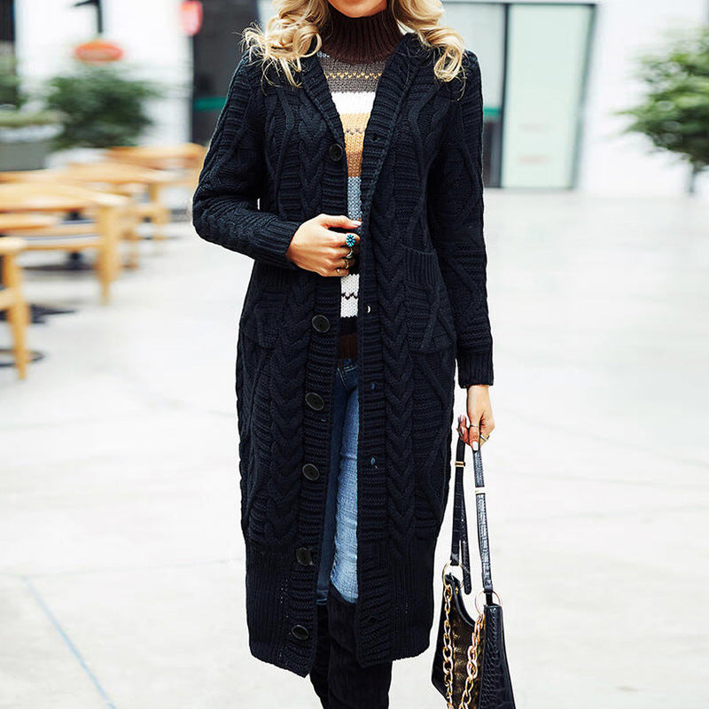 Damen Eleganter Strickmantel mit tiefem V-Ausschnitt und aufwendigem Zopfmuster Stalluxe