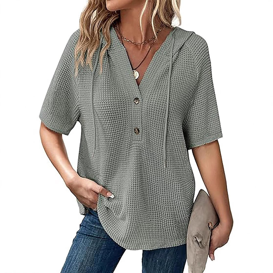 Damen lässiges Oversized Shirt mit Kapuze und Knopfdetail Stalluxe
