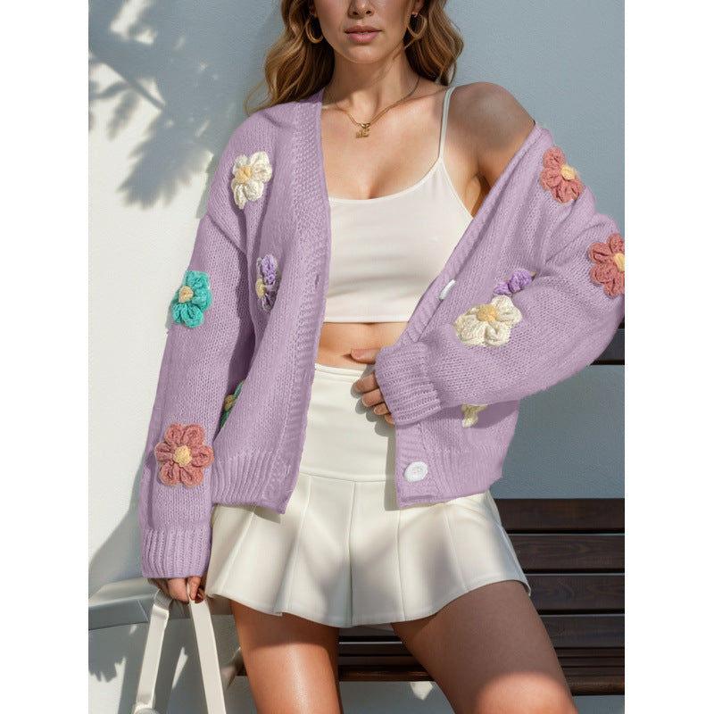 Damen Strickjacke mit floralen Applikationen Stalluxe