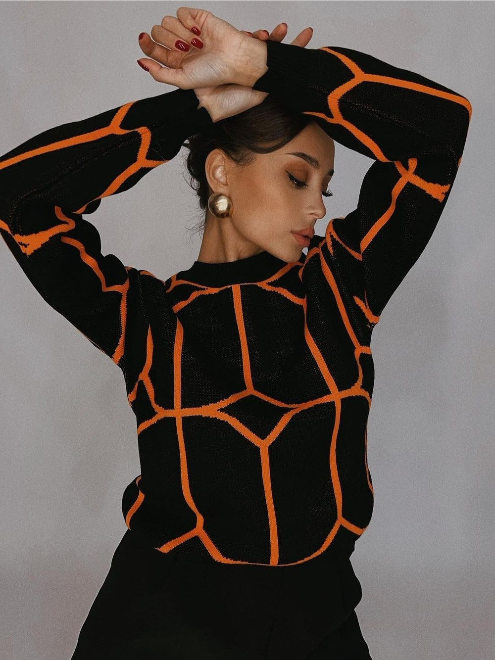 Damen Modischer Strickpullover mit auffälligem geometrischem Design Stalluxe