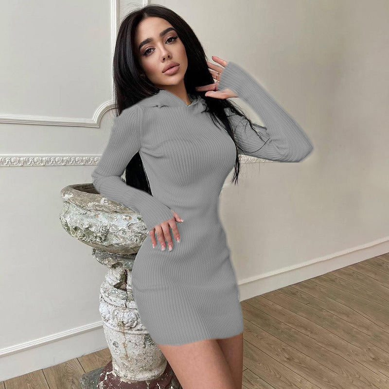 Damen Figurbetontes Rippenkleid mit hohem Kragen und langen Ärmeln Stalluxe