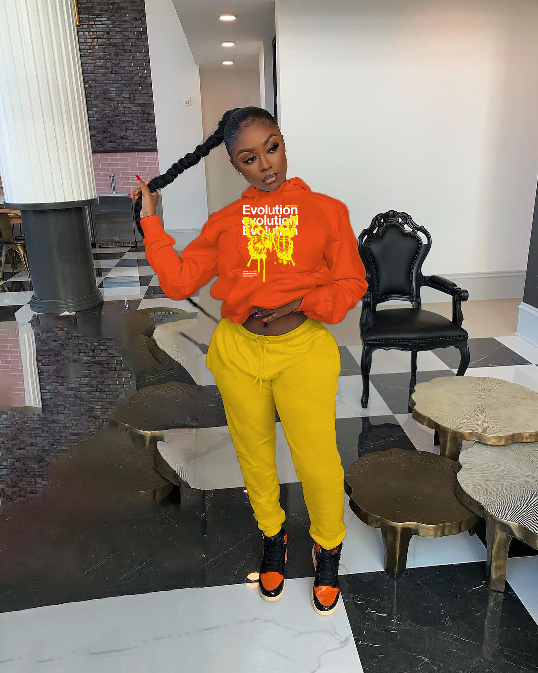 Damen Freizeit Hoodie und Jogginghose Set mit kreativen Grafiken Stalluxe