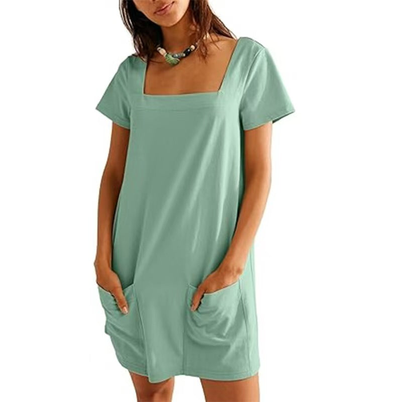 Damen lässiges Tunika-Kleid mit praktischen Taschen und Quadrat-Ausschnitt Stalluxe