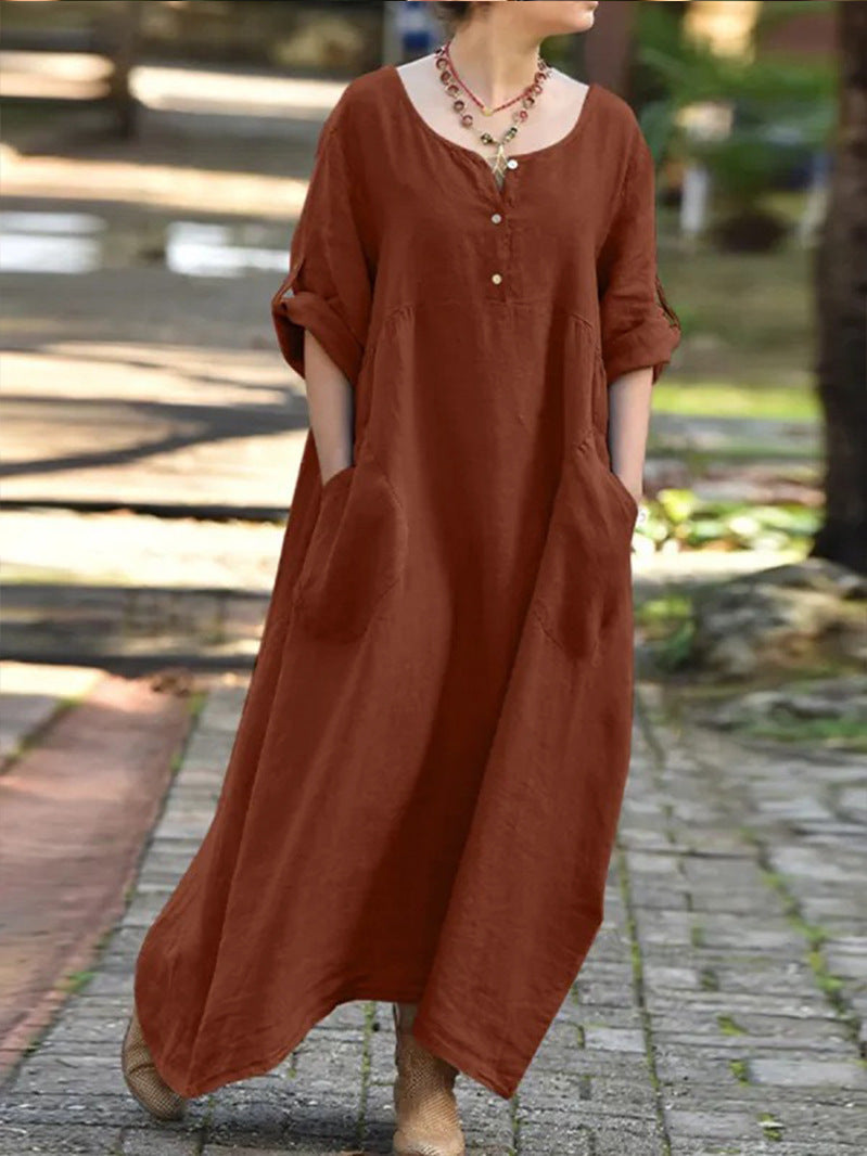 Damen längeres Kleid mit Knopfdetail und praktischen Taschen Stalluxe