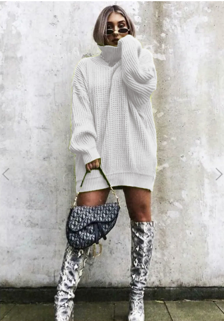 Damen Oversized Strickpullover mit hohem Kragen und Waffelmuster Stalluxe