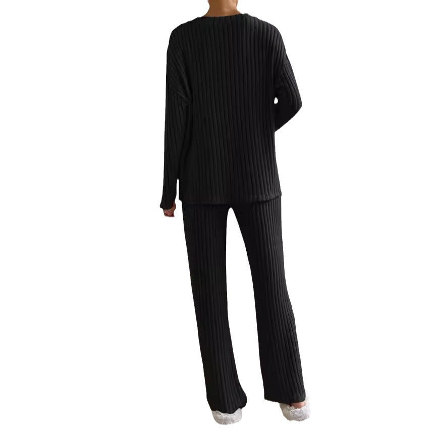 Damen Strickanzug mit V-Ausschnitt und feinem Rippdesign Stalluxe