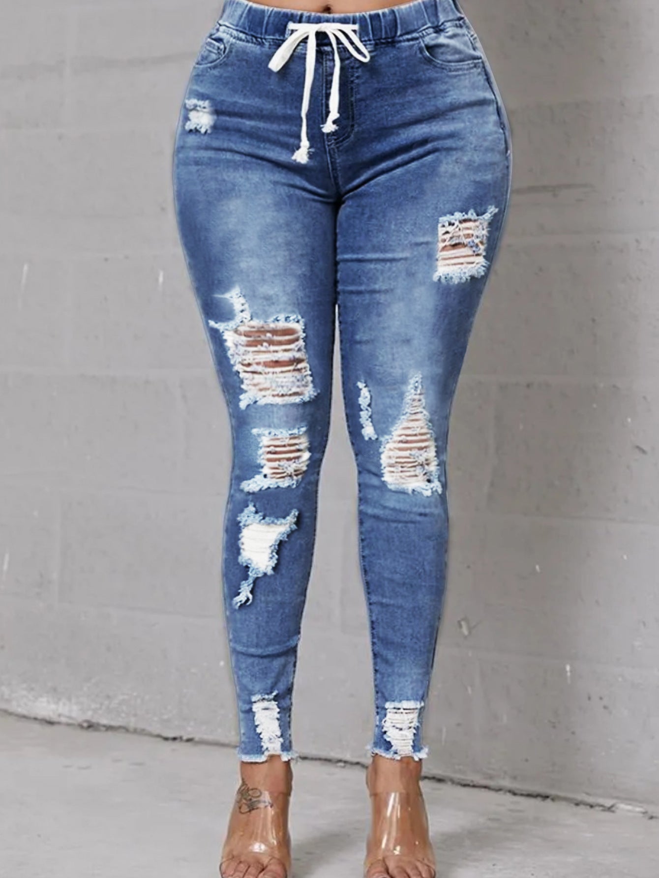 Damen Ripped Skinny Jeans mit elastischem Bund und modischen Destroyed-Details Stalluxe
