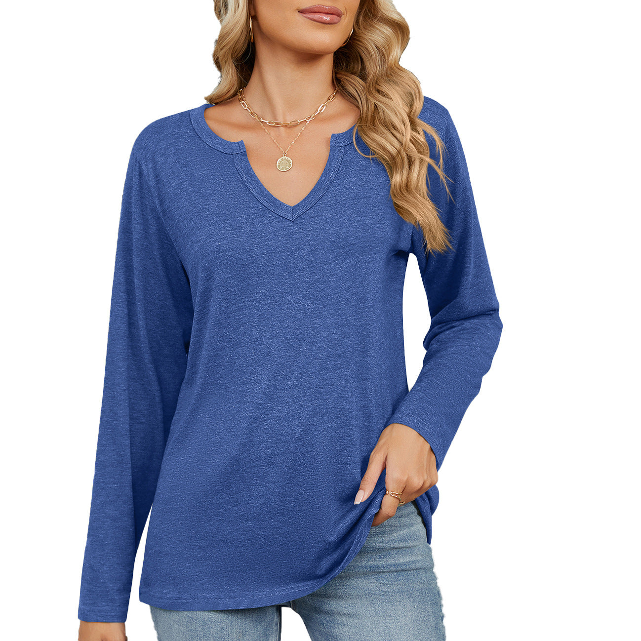 Damen Langarmshirt mit modischem V-Ausschnitt und lässiger Passform Stalluxe