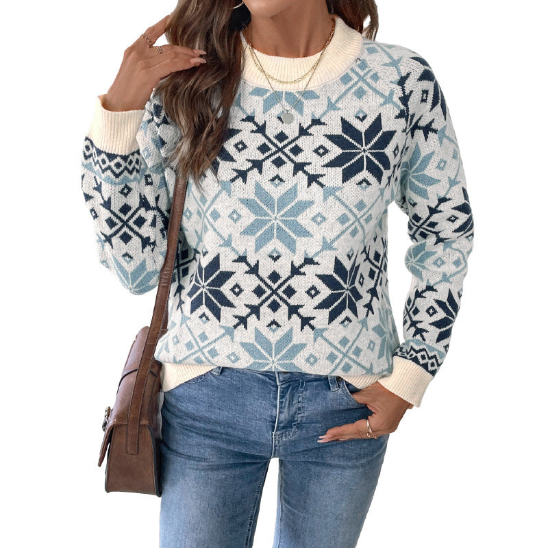 Damen gestrickter Pullover mit winterlichem Schneeflockenmuster Stalluxe