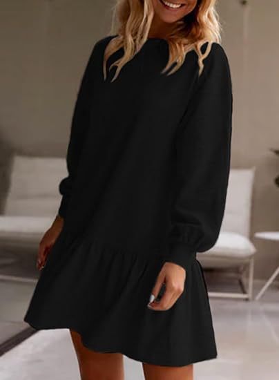 Damen Lässiges Sweatkleid mit voluminösen Ärmeln und Rüschensaum Stalluxe
