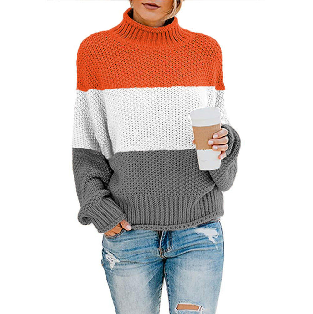 Damen Strickpullover mit hohem Kragen und modischem Farbblockdesign Stalluxe