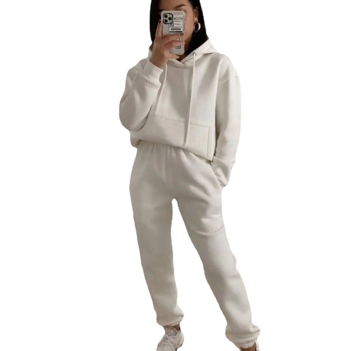 Damen lässiger Fleece-Sweatsuit mit cropped Hoodie und elastischer Hose Stalluxe