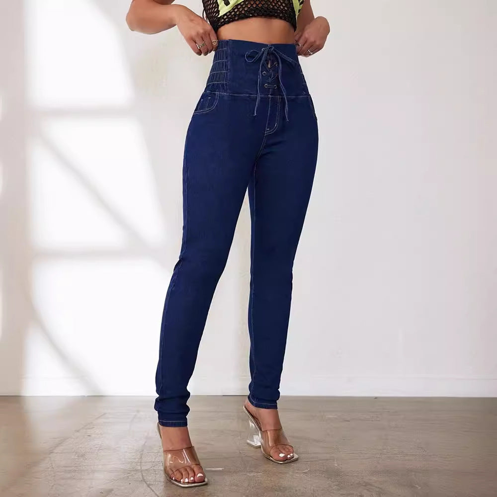 Damen Hochtaillierte Jeans mit verstellbarem Kordelzug und taillierter Passform Stalluxe
