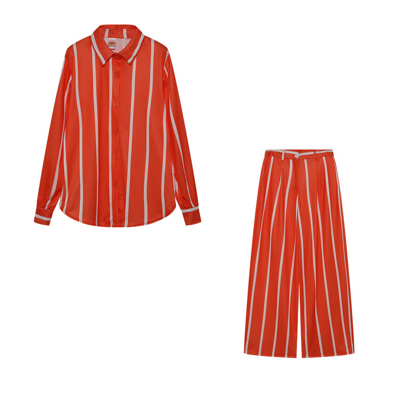 Damen Elegantes gestreiftes Set mit Bluse und Palazzo-Hose Stalluxe