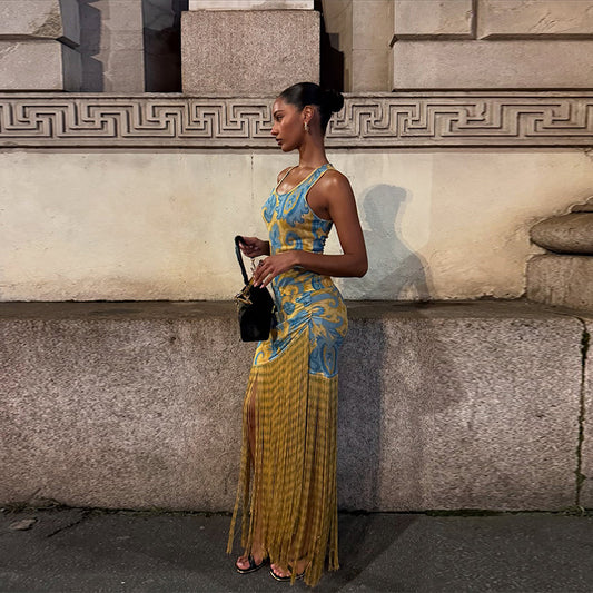 Damen Maxikleid mit Fransen und floralem Design Stalluxe