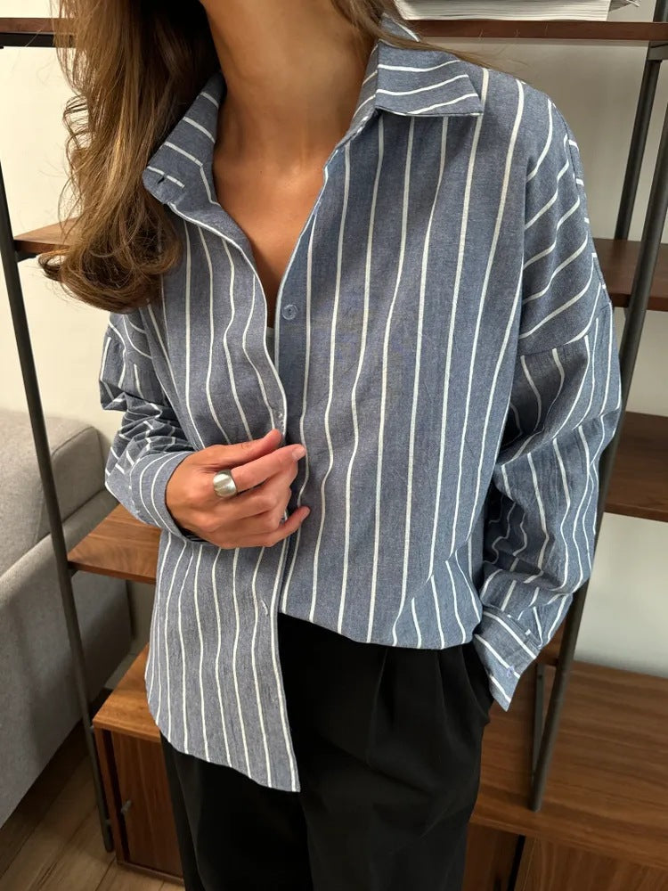 Damen lässige Bluse mit feinen Streifen und leichtem Material Stalluxe