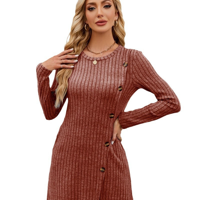 Damen Strickkleid mit hochwertigem Rippdesign und dekorativen Knöpfen Stalluxe
