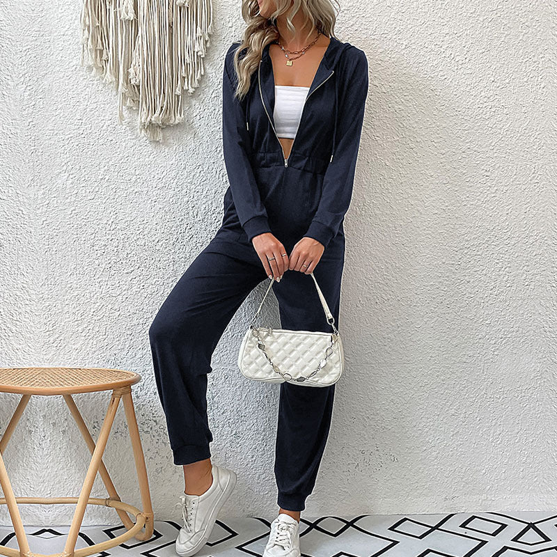Damen modischer Jumpsuit mit elegantem Reißverschluss und praktischen Taschen Stalluxe