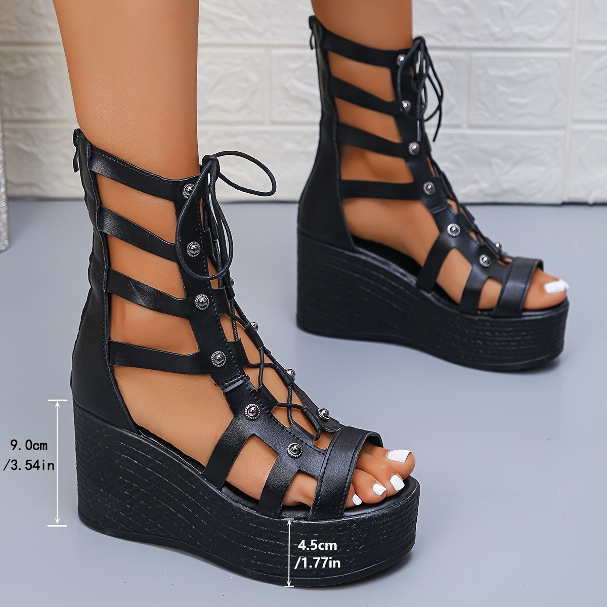 Damen Plateau Sandalen mit Schnürung Stalluxe