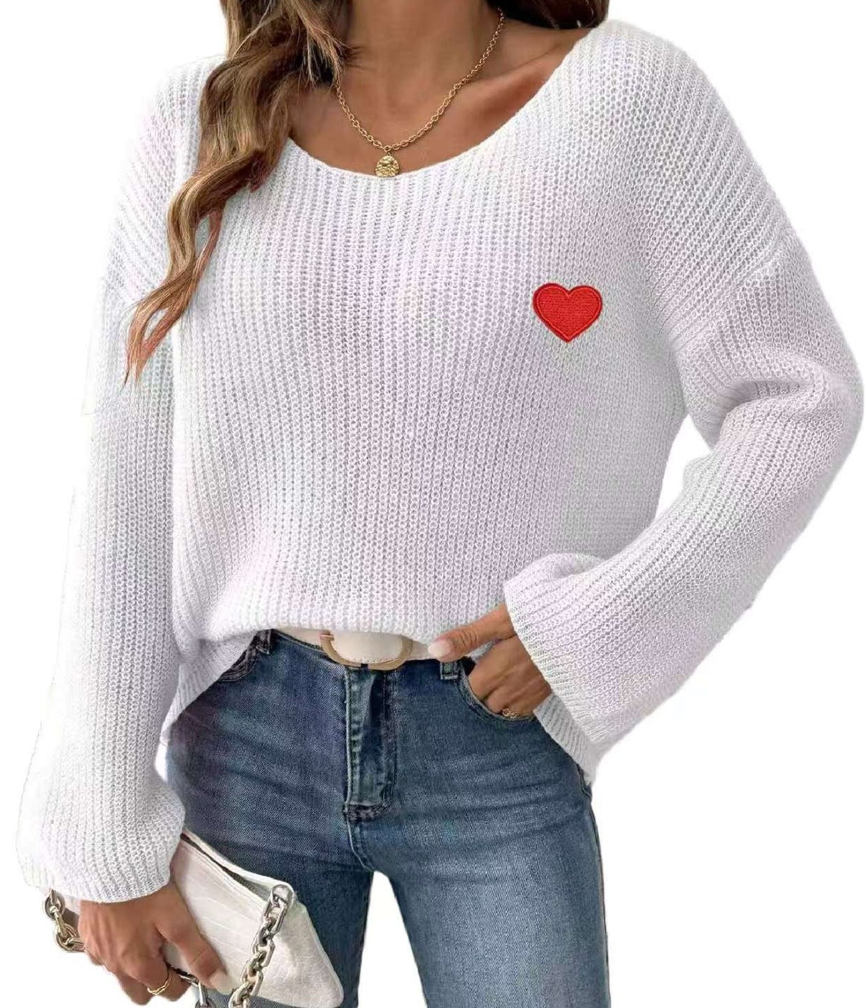 Damen Lockere Strickpullover mit Herzapplikation Stalluxe