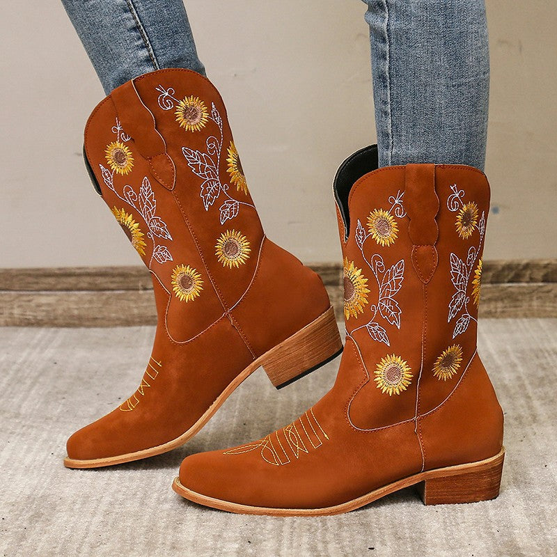 Damen trendige Cowboystiefel mit floralen Stickereien Stalluxe