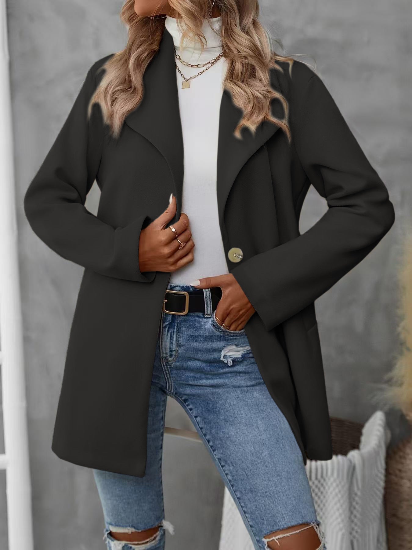 Damen eleganter Longblazer aus hochwertigem Material Stalluxe