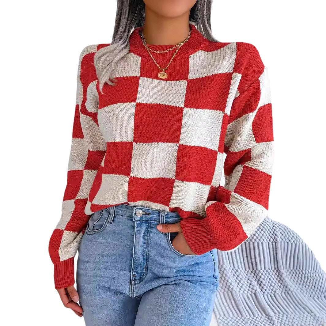 Damen lässiger pullover mit Karo-Muster und weiten Ärmeln Stalluxe