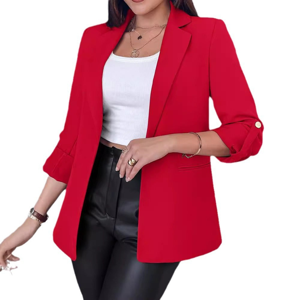 Damen lässiger Blazer mit aufgeknöpften Ärmeln und taillierter Passform Stalluxe