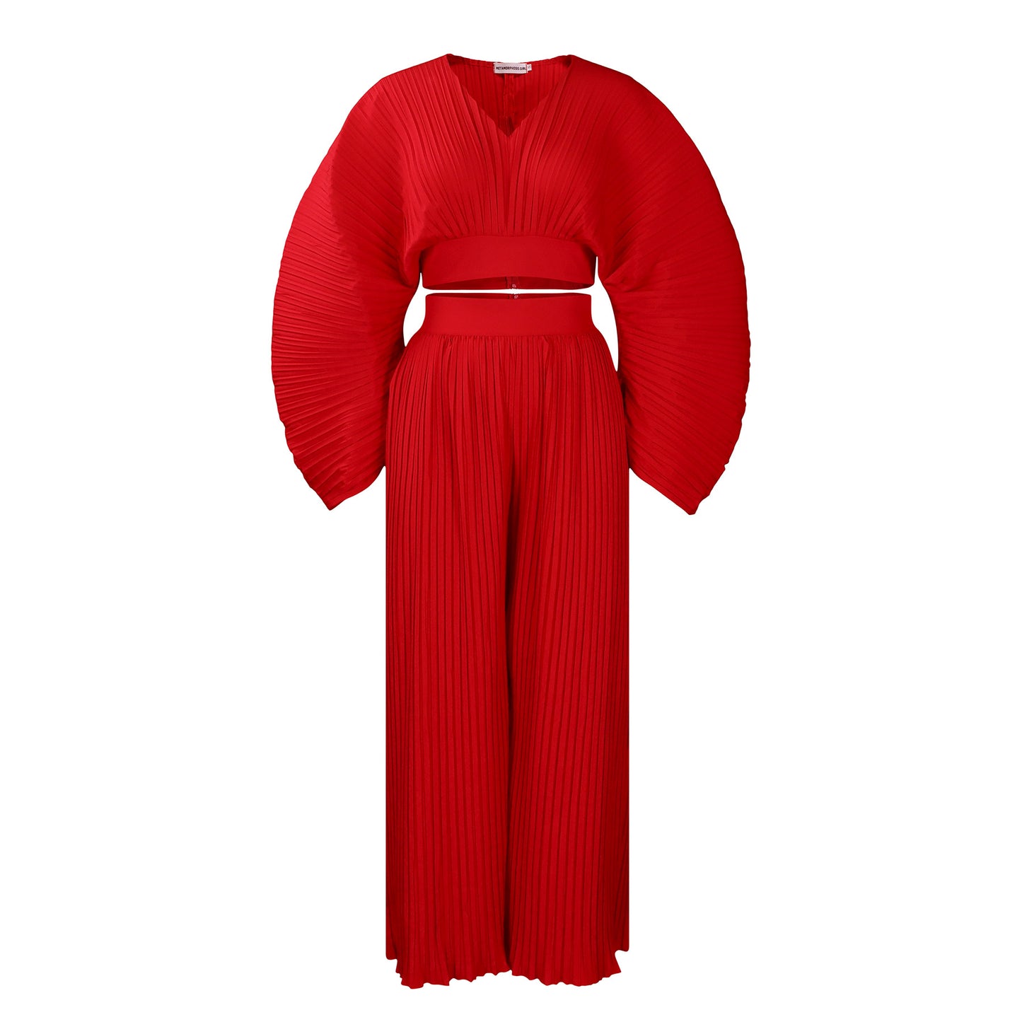 Damen Plissierter Jumpsuit mit voluminösen Ärmeln und taillierter Passform Stalluxe Rot