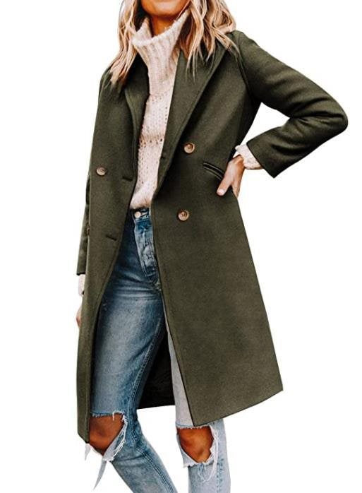 Damen eleganter, klassischer Wollmantel mit doppelter Knopfreihe und praktischen Taschen Stalluxe