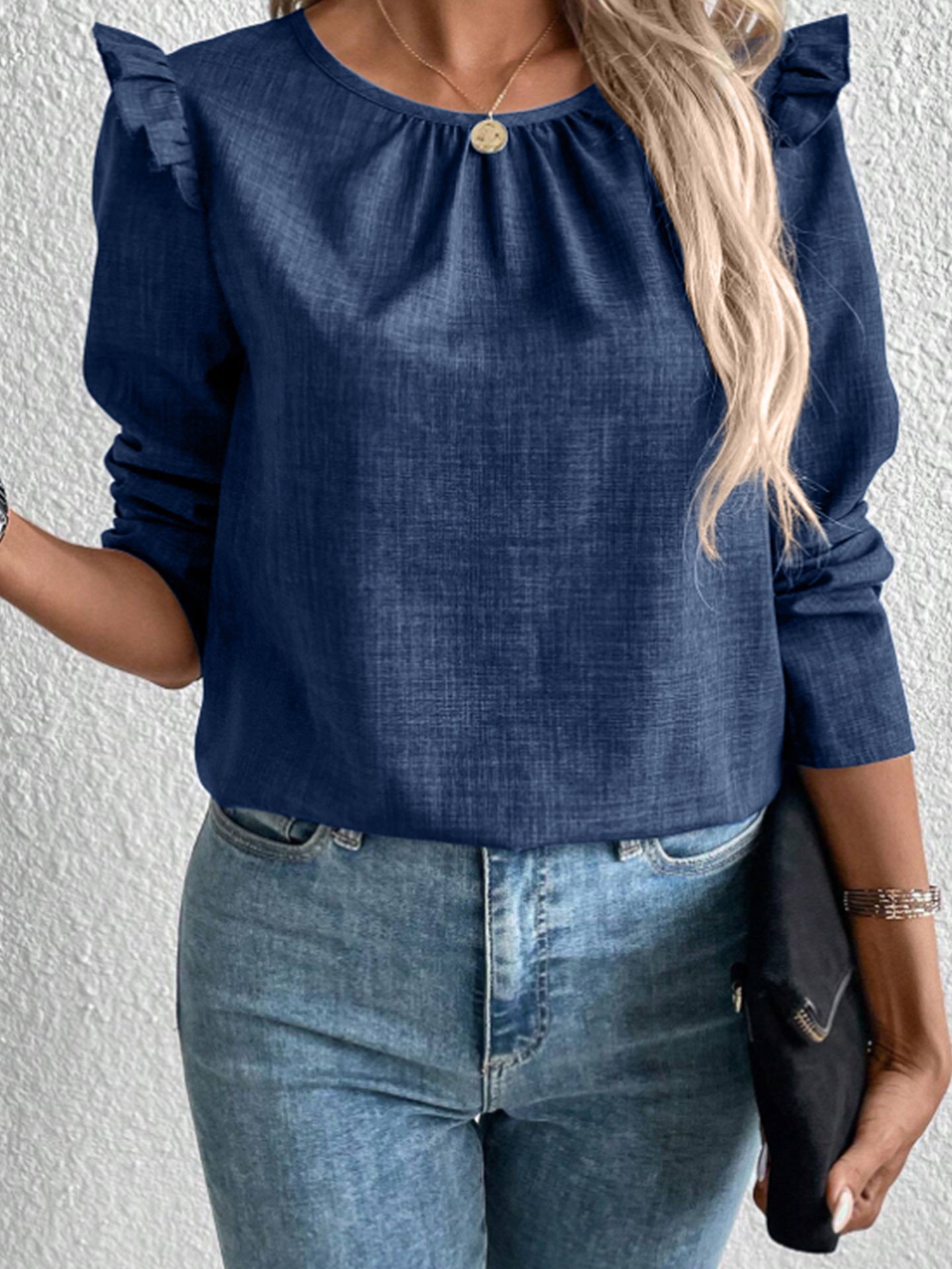 Damen Elegante Bluse mit Rüschendetails und Rundhalsausschnitt Stalluxe