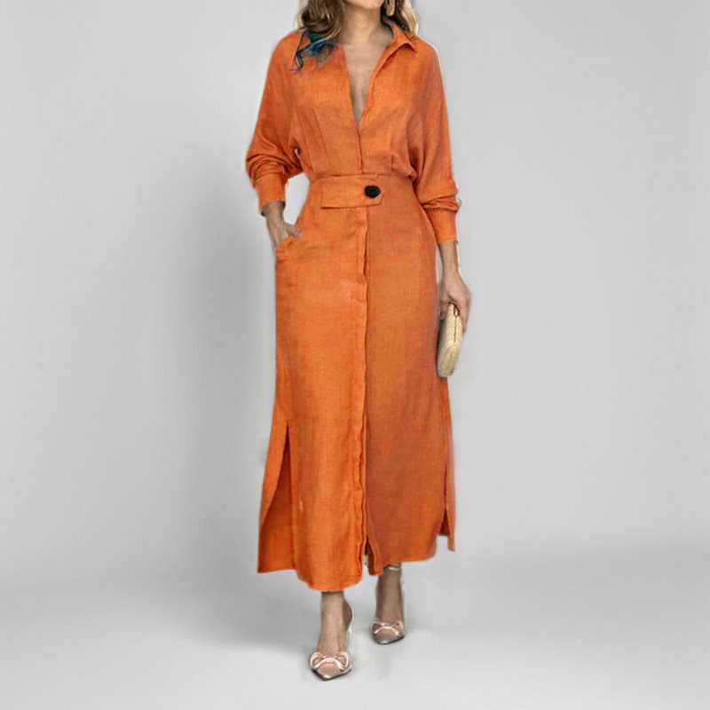 Damen Hemdkleid mit Taillengürtel und seitlichen Schlitzen Stalluxe