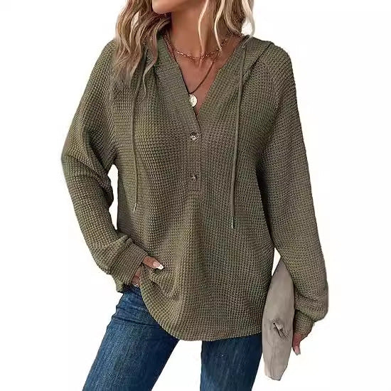 Damen lässiger Hoodie mit Knopfdetails und weit geschnittenen Ärmeln Stalluxe